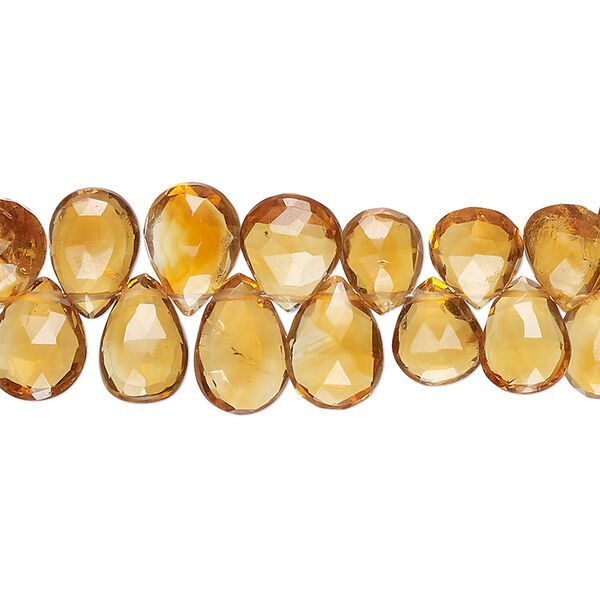 Golden citrine 1pkg1, hand-cut top-drilled faceted puffed teardrop bead 8 inch 9x6mm-11x7mm image number 0