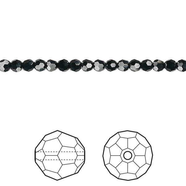 Bead 12pk jet, Crystal Passions® 3mm round 5000 image number 0