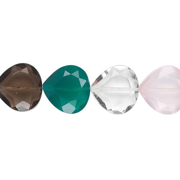 Multi-quartz / green onyx 1pkg10, hand-cut faceted teardrop bead 12mm image number 0