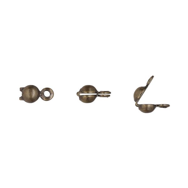 Bead tip, antique gold-plated brass, 6.5x3.5mm bottom clamp-on with 2 closed loops. Sold per pkg of 100. image number 0