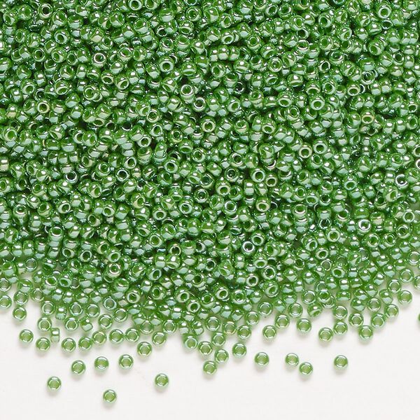 Seed bead, Miyuki, glass, pkg/250g, #15 rocaille, opaque luster green (RR-431). image number 0