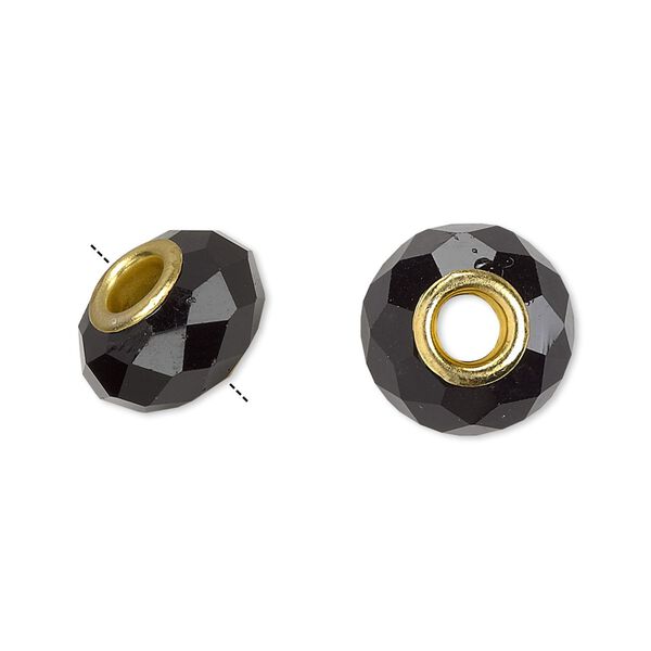 Bead 10pk 32 facets black gold finish, Celestial Crystal® Dione® 14x9mm rondelle image number 0