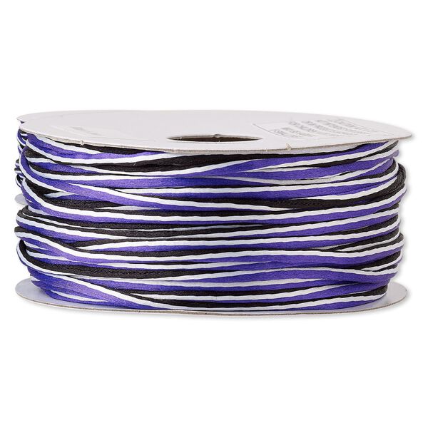 Cord, Satinique™, nylon, purple / white / black, 2mm regular with vertical stripe. Sold per 100-foot spool. image number 0