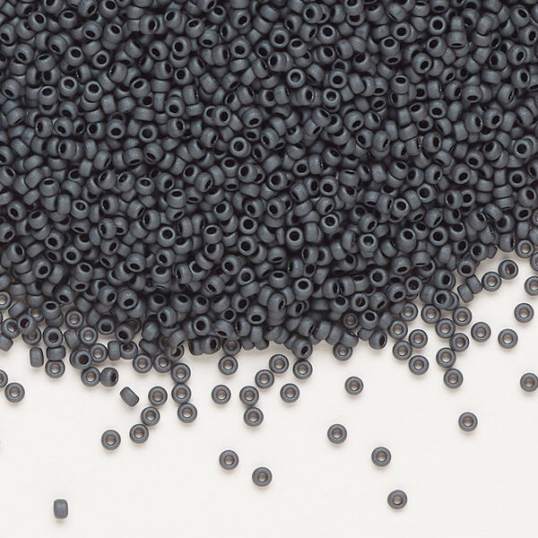 Seed bead, Miyuki, glass, pkg/250g, #15 rocaille, opaque matte metallic glazed luster slate (RR-2065). image number 0