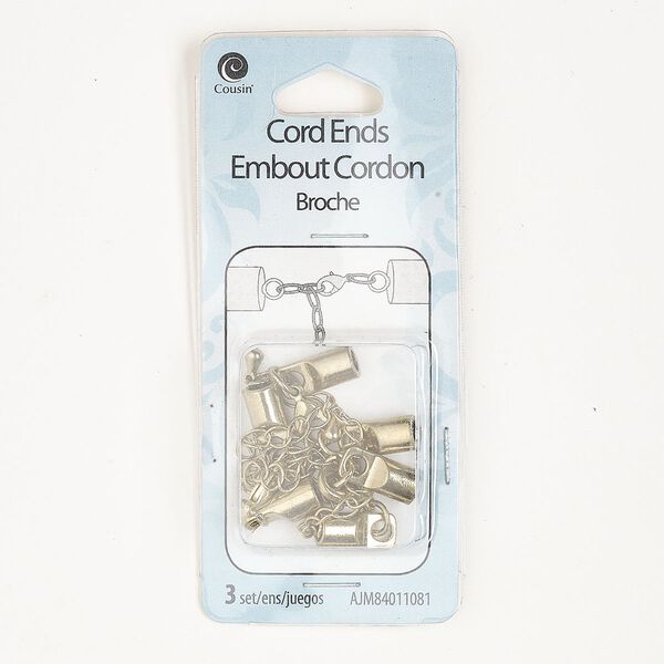 Clasp, lobster claw, antique gold-finished steel, 10x6mm oval with 13.5x6mm glue-in cord ends, 3.5mm inner diameter. Sold per pkg of 3. image number 0