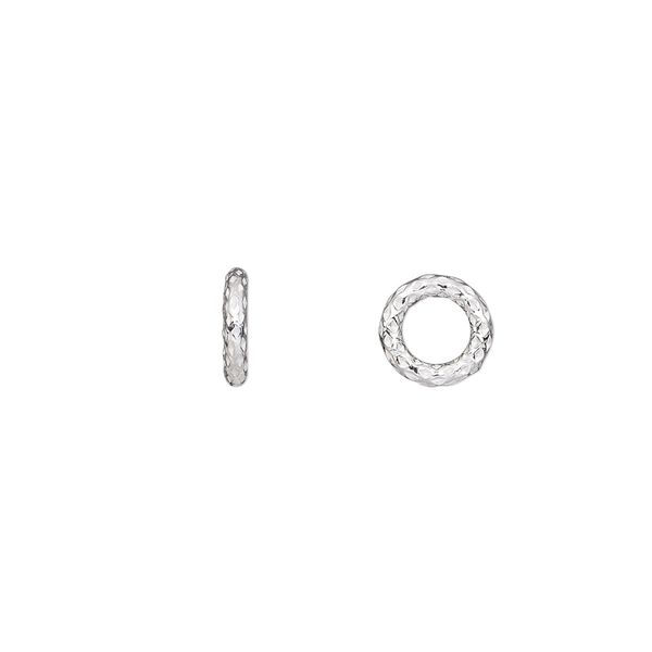 Jump ring, sterling silver, 8mm soldered textured round, 4.8mm inside diameter, 15 gauge. Sold per pkg of 10. image number 0