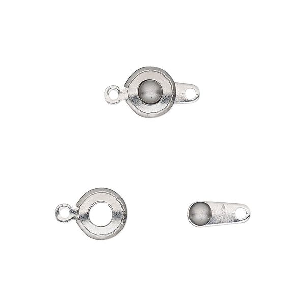 Clasp, button, stainless steel, 7.5mm. Sold per pkg of 4. image number 0