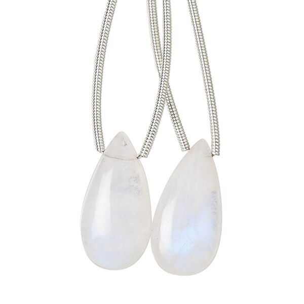 Rainbow moonstone 1pkg2, hand-cut top-drilled puffed teardrop bead natural 20x10mm image number 0