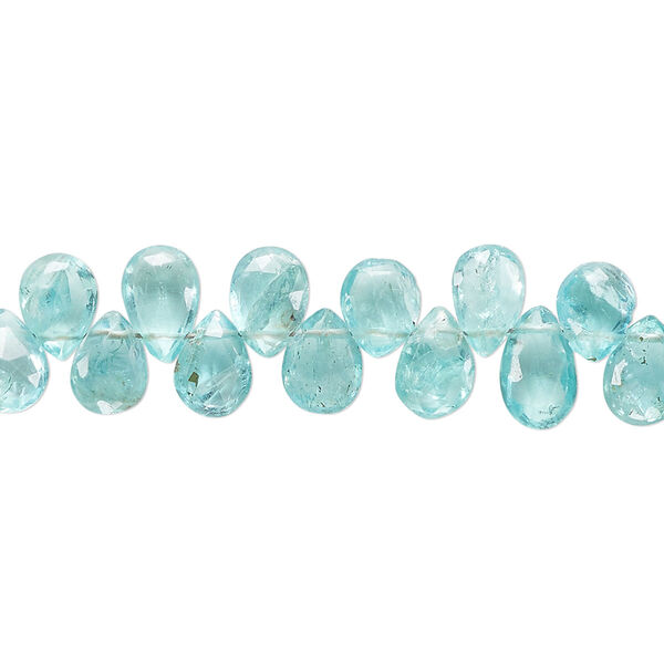 Blue green apatite 1pkg1, hand-cut top-drilled faceted puffed teardrop bead natural 8 inch 6x4mm-8x5mm image number 0
