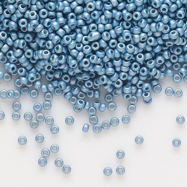 Seed bead, Miyuki, glass, pkg/250g, #11 rocaille, opaque matte galvanized dark aqua, (RR-2094). image number 0