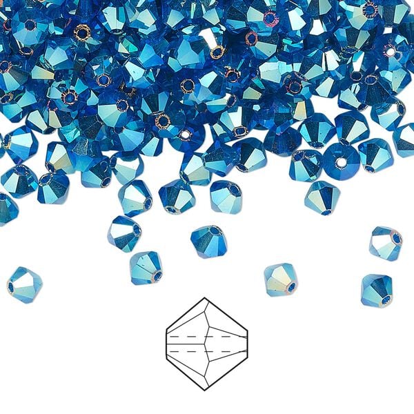 Bead 48pk Capri blue AB 2X, Preciosa Czech crystal 4mm bicone image number 0
