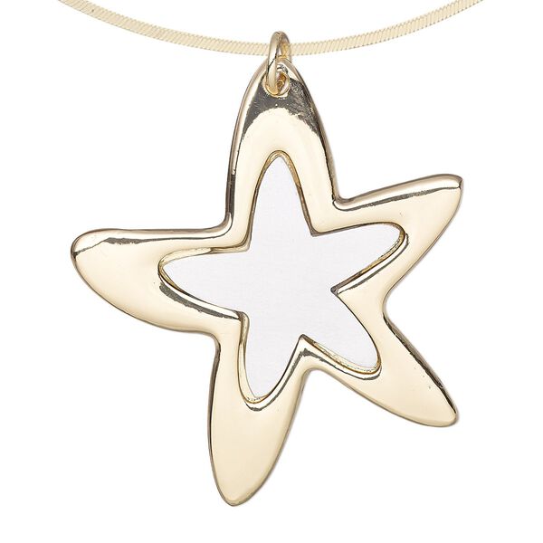 Focal, steel / aluminum / gold-finished "pewter" (zinc-based alloy), 42.5x38mm single-sided brushed star with steel jump ring. Sold per pkg of 2. image number 0