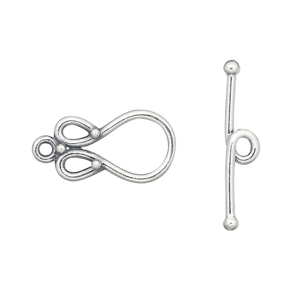 Clasp, JBB Findings, toggle, sterling silver, 18x10.5mm fancy loop. Sold individually. image number 0