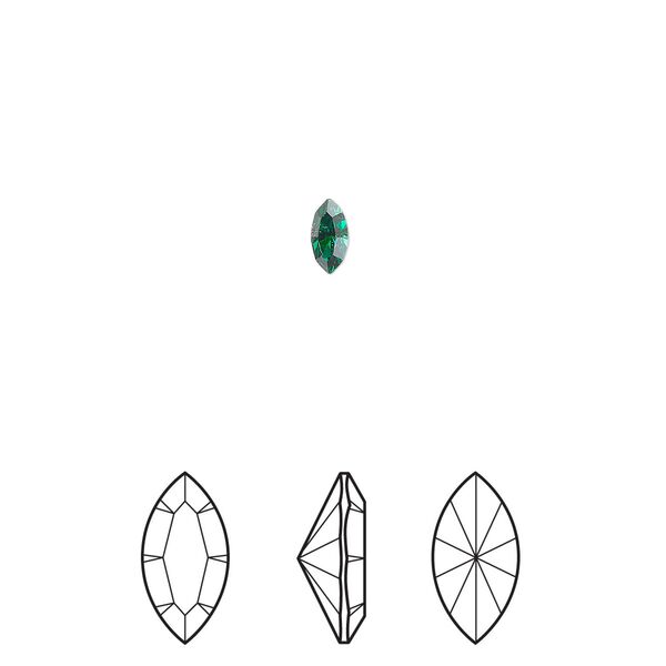 Fancy stone 6pk majestic green foil back, Crystal Passions® 5x2.5mm navette 4228 image number 0