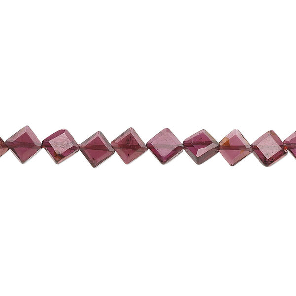 Bead, garnet (dyed), 7x7mm-9x9mm hand-cut faceted flat diamond, B grade, Mohs hardness 7 to 7-1/2. Sold per 16-inch strand. image number 0