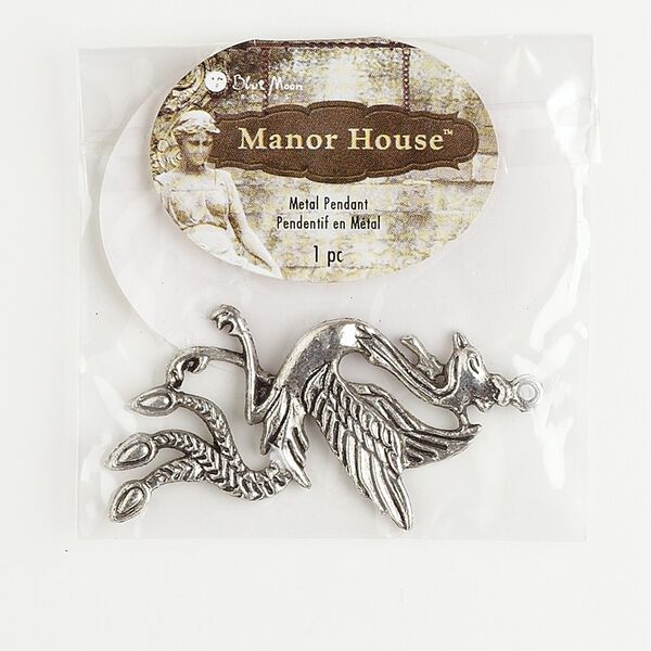 Focal, antique silver-finished "pewter" (zinc-based alloy), 53x29mm phoenix. Sold individually. image number 0