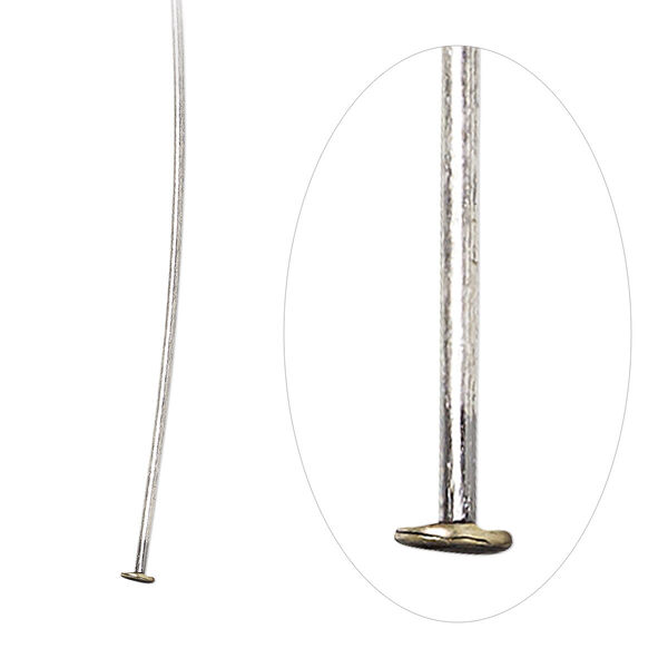 Head pin, antique silver-plated brass, 2 inches, 21 gauge. Sold per pkg of 100. image number 0