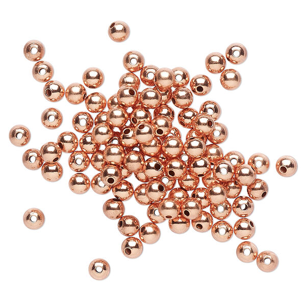 Bead, clear-coated copper, 3mm round. Sold per pkg of 100. image number 0