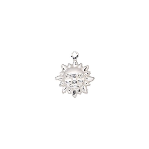 Charm, sterling silver, 11.5x11mm single-sided sun. Sold individually. image number 0