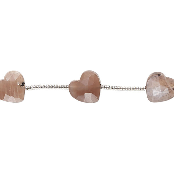 Coffee moonstone 1pkg10, hand-cut diagonally-drilled faceted puffed heart bead natural 8x8mm image number 0