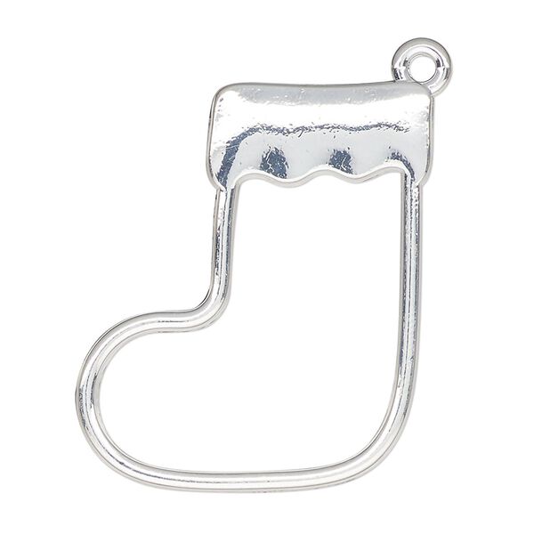 Component, resin frame, silver-finished "pewter" (zinc-based alloy), 33x28mm open stocking. Sold per pkg of 2. image number 0