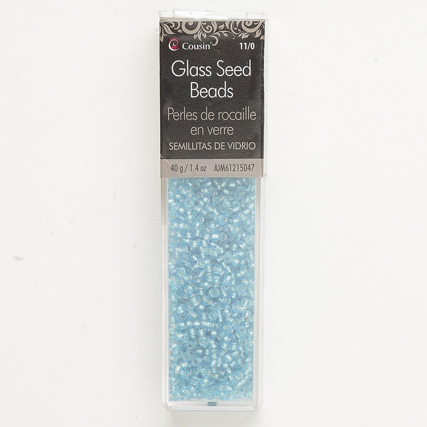 Seed bead, glass, 40g, translucent silver-lined light blue, #11 round. image number 0