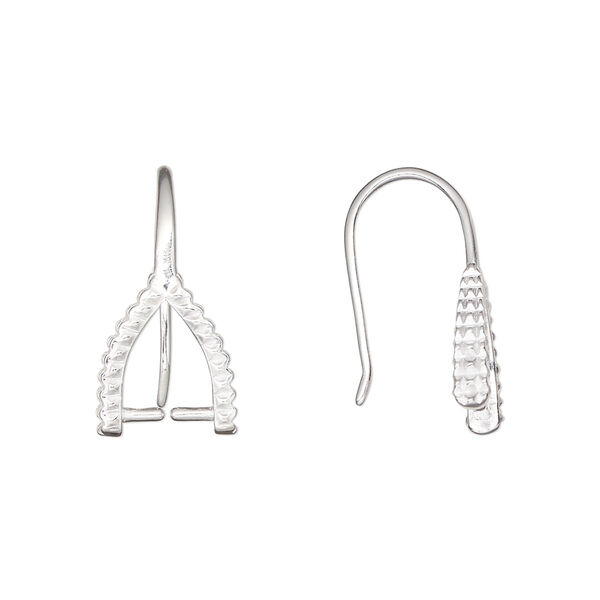 Ear wire, sterling silver, pkg/pair, 19mm ice-pick with 7mm grip length, 19 gauge. image number 0
