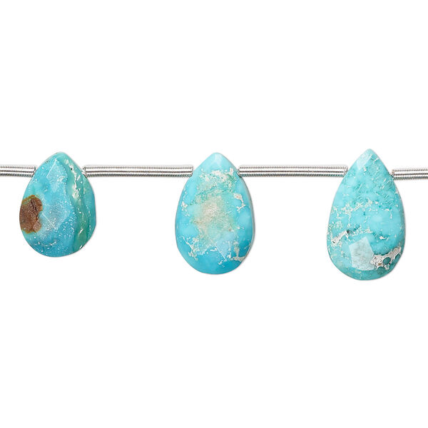 Imperial crown turquoise 1pkg13, hand-cut top-drilled faceted puffed teardrop bead natural C+ grade, 11x7mm-15x10mm image number 0