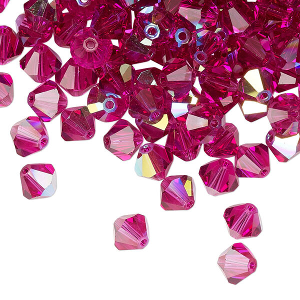 Bead 144pk fuchsia AB, Preciosa Czech crystal 6mm bicone image number 0