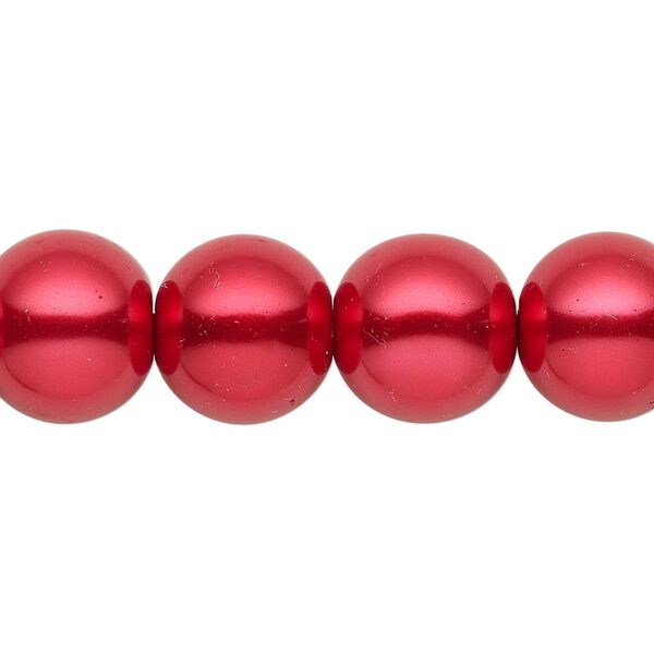 Bead, crystal pearl, red, 13-14mm round. Sold per 15-1/2" to 16" strand, approximately 25 beads. image number 0