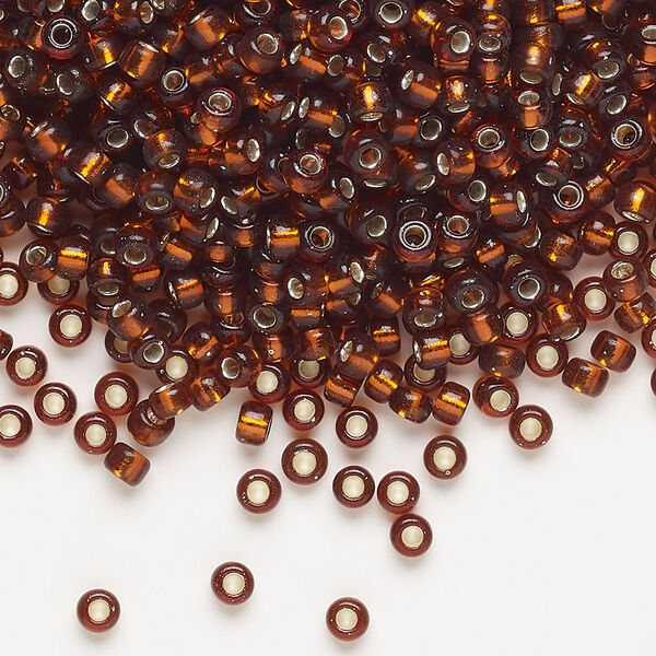 Seed bead, Miyuki, glass, pkg/250g, #8 rocaille, transparent silver-lined dark topaz (RR-5). image number 0