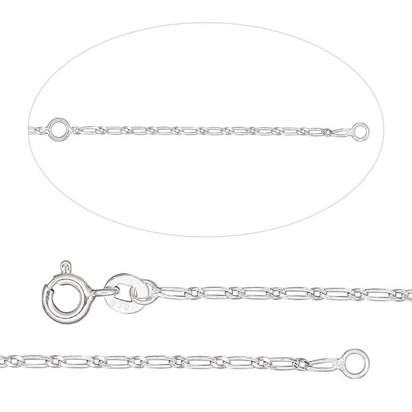 Chain, sterling silver, 1.3mm figaro, adjustable at 18 and 20 inches with springring clasp. Sold individually. image number 0
