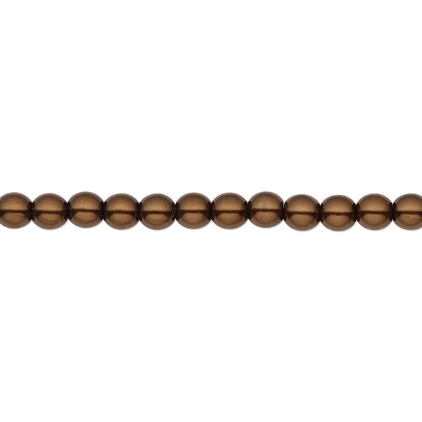 Bead, Czech pearl-coated glass druk, opaque chocolate, 4mm round. Sold per 15-1/2" to 16" strand. image number 0