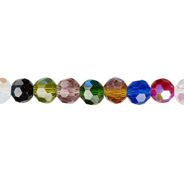 Bead 1pk 32 facets opaque to transparent AB mixed colors, Celestial Crystal® 6mm round 15.5-16 inch image number 0