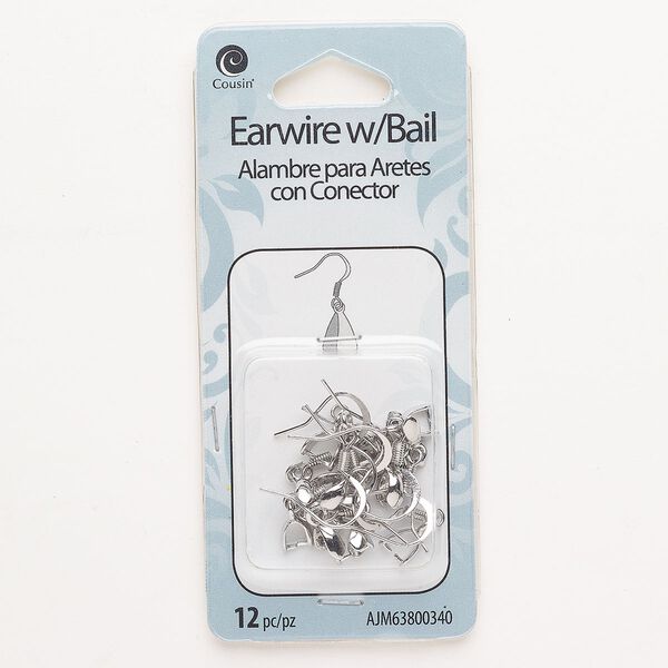 Ear wire fishhook 1pkg12, 16mm / 5mm coil, 21 gauge silver-finished stainless steel 6 pair image number 0