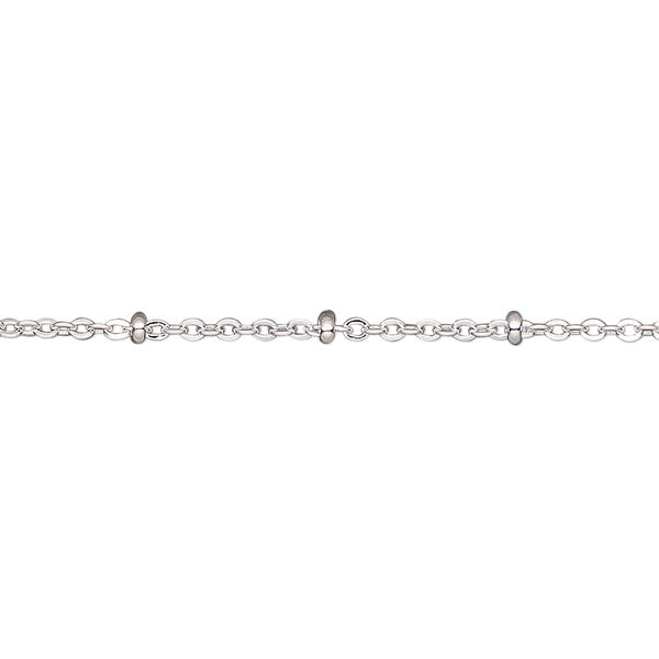 Chain, silver-plated brass, 1.5mm cable and 2x1mm rondelle. Sold per pkg of 5 feet. image number 0