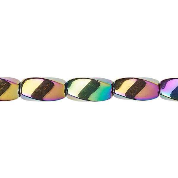 Hemalyke™ 1pkg1, rainbow titanium-coated twisted oval bead 15.5-16 inch 12x6mm image number 0