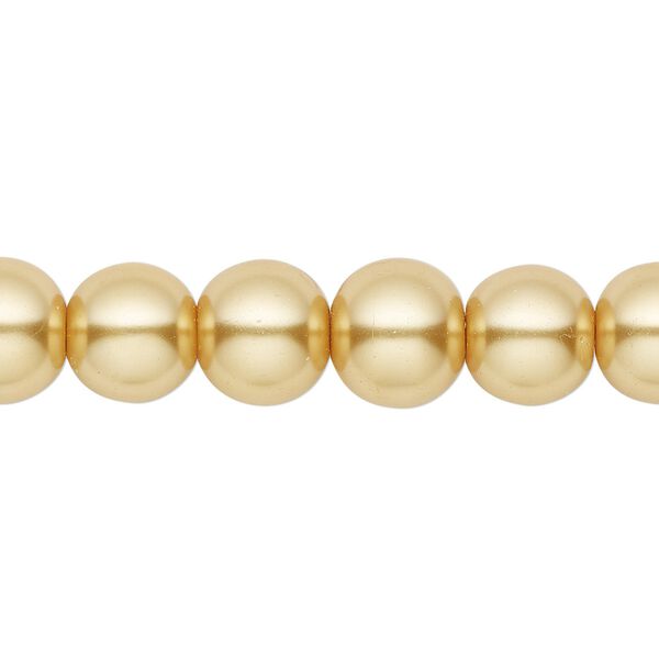 Bead, crystal pearl, gold, 10mm round. Sold per pkg of (2) 15-1/2" to 16" strands, approximately 80 beads. image number 0