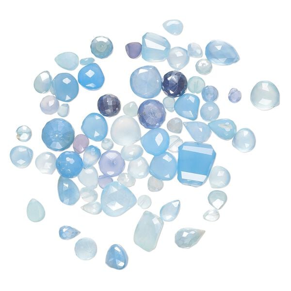 Blue chalcedony 1pkg1, hand-cut top-drilled / center-drilled faceted mixed shapes bead 1 oz mix 5x3mm-15x15mm image number 0