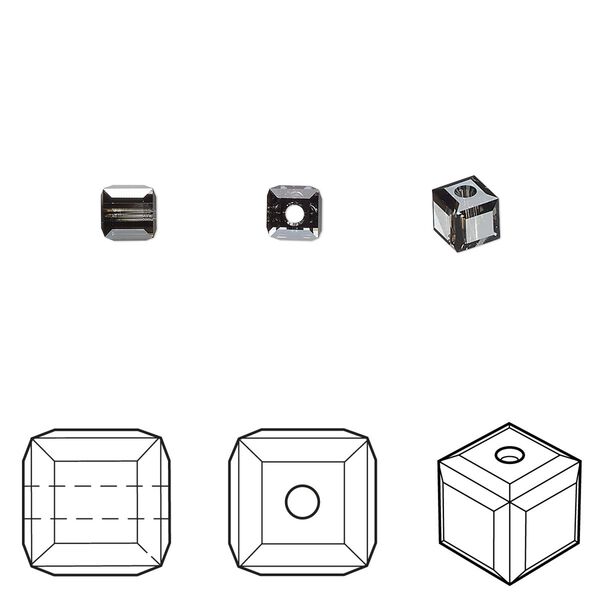 Bead 288pk crystal silver night, Swarovski® 4mm cube 5601 image number 0