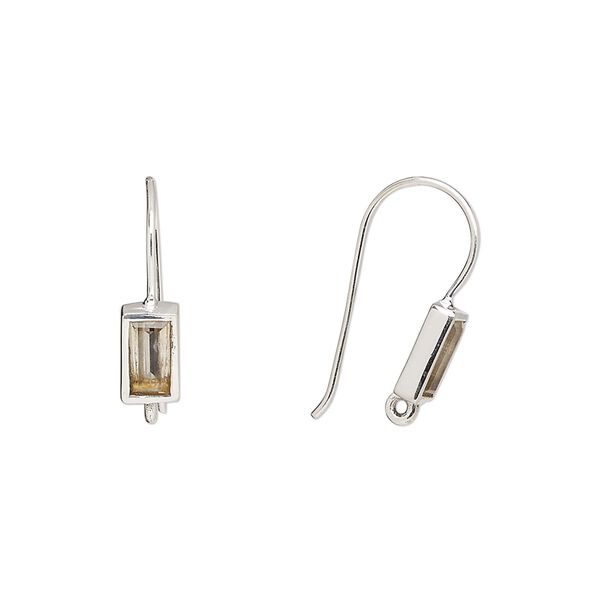 Ear wire fishhook 1pkg2 sterling silver / citrine, 16mm / 7x4mm rectangle / hand-cut / closed loop, 22 gauge 1 pair image number 0