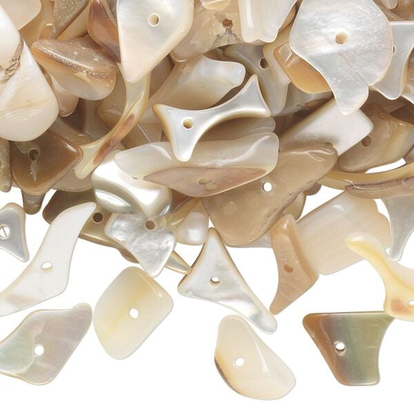 Bead mix, gold lip shell (natural), small to extra-large chip, Mohs hardness 3-1/2. Sold per 1/4 pound pkg, approximately 340-350 beads. image number 0