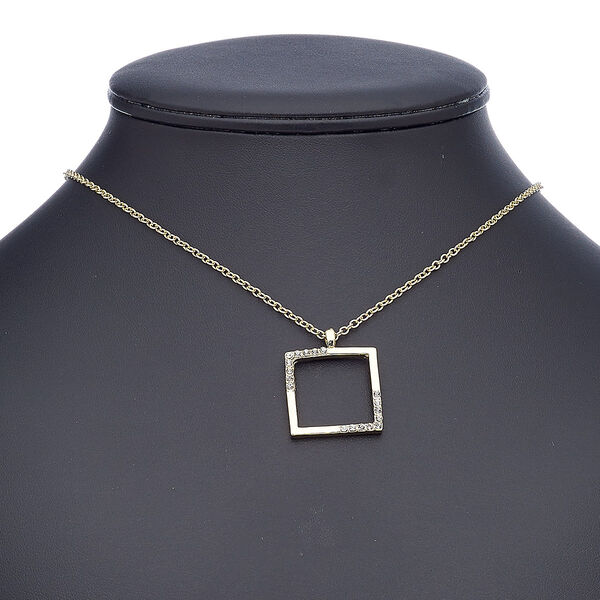 Necklace, glass rhinestone with gold-finished steel and "pewter" (zinc-based alloy), clear, 24x24mm open square, 18 inches with 2-inch extender chain and lobster claw clasp. Sold individually. image number 0