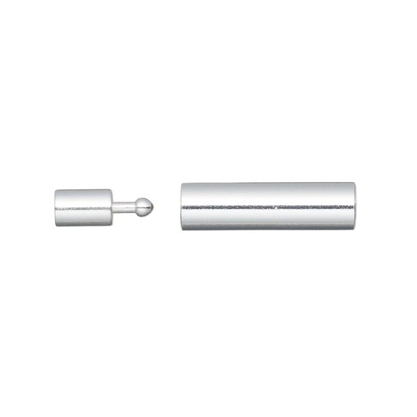 Clasp, pop-style, silver-plated brass, 18x5mm glue-in round tube with 3mm inside diameter. Sold per pkg of 4. image number 0