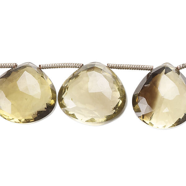 Lemon smoky quartz 1pkg12, hand-cut top-drilled faceted puffed teardrop bead 15x14mm-18x16mm image number 0