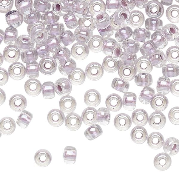 Seed bead, Miyuki, glass, pkg/250g, #6 rocaille, translucent lavender-lined pearlized crystal clear, (RR-4612). image number 0