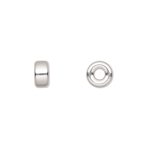 Bead, sterling silver, 8x4mm smooth flat rondelle. Sold per pkg of 4. image number 0