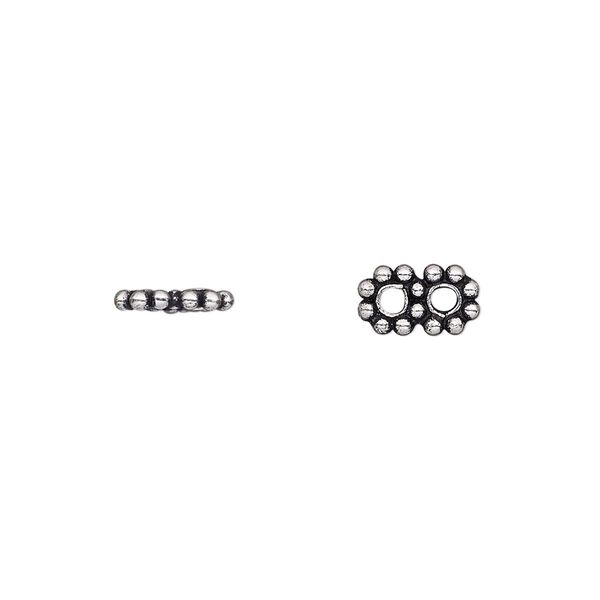 Spacer, antique silver-plated copper, 9x5mm 2-strand beaded double round, fits up to 4mm bead. Sold per pkg of 40. image number 0