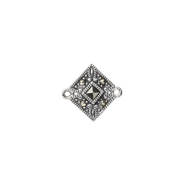 Link, sterling silver with marcasite, 14x11mm diamond. Sold individually. image number 0