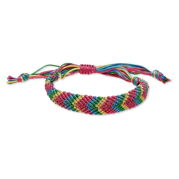 Bracelet, macramé, nylon, multicolored, 15mm wide with chevron design, adjustable from 5-1/2 to 9-1/2 inches with macramé knot closure. Sold individually. image number 0